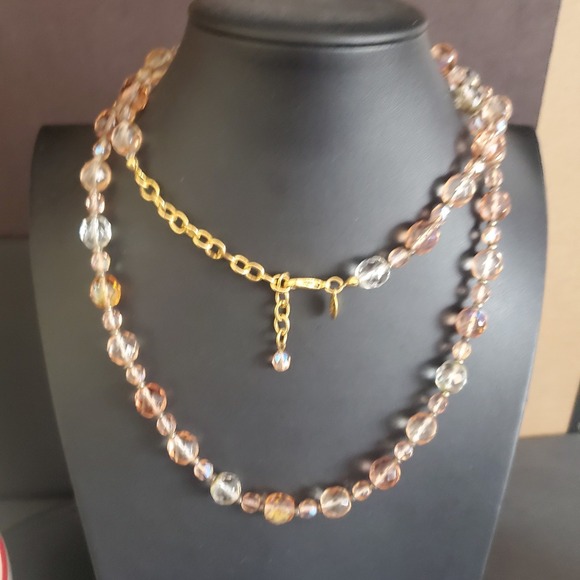 Joan Rivers Jewelry - VTG Joan Rivers Pink Czech Glass AB Beaded‎ Necklace Faceted Gold Tone Signed